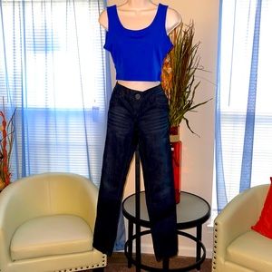 Ladies 2 in 1 Reversible Dark Blue and Houndstooth Denim Jeans